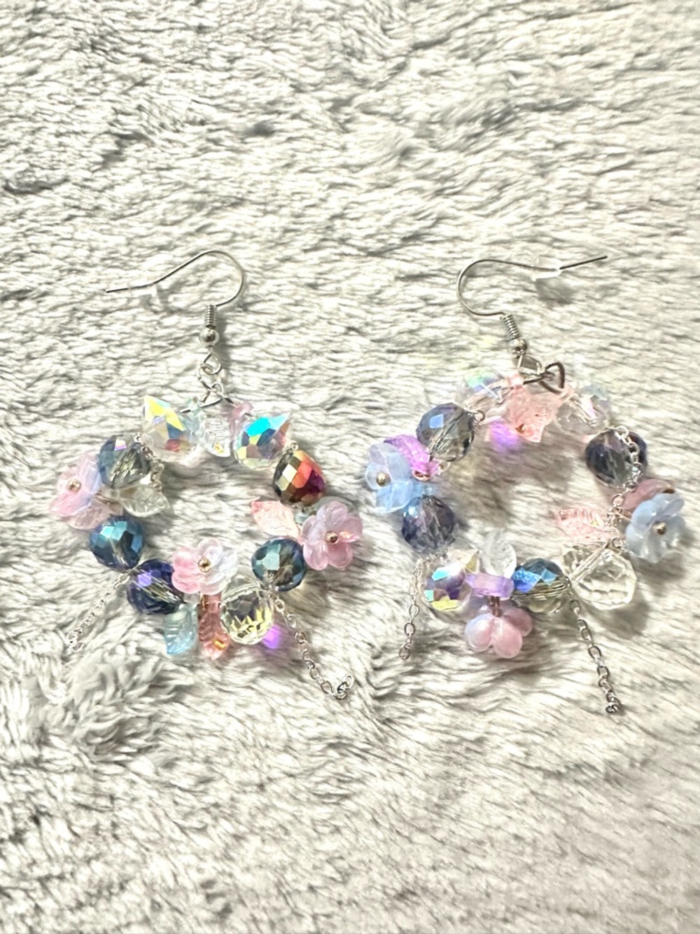 Crystal Floral Hoop Earrings - Iridescent Pink